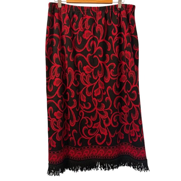 Nina Leonard Black & Red Fringe Skirt Size 1X 100% Acrylic skirt - Picture 9 of 12
